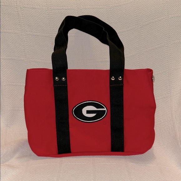 Red Canvas Tote Bag with Black Handles and UGA Logo - Picture 1 of 7